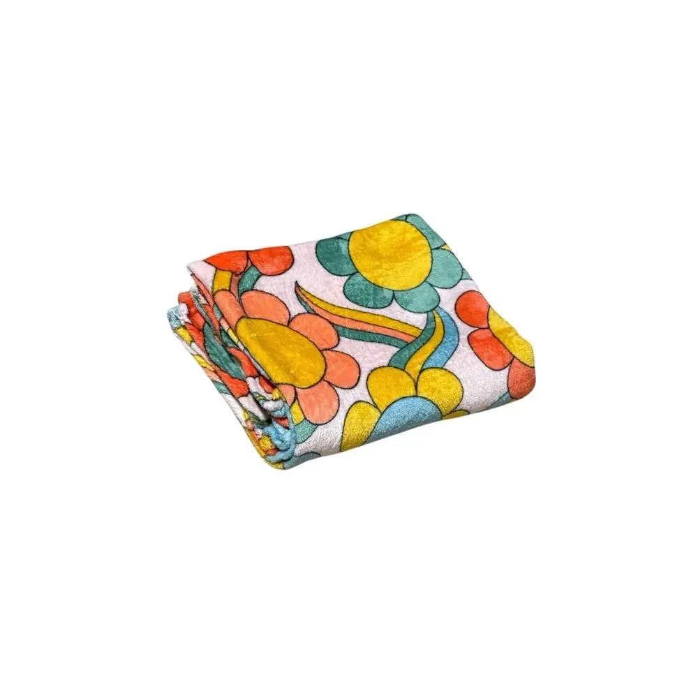 Colorful Flower Print Fleece Throw Blanket Accent Cover Quilt Floral Groovy Boho